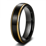 Load image into Gallery viewer, Ringsmaker 6mm Gold Edge Tungsten Rings Black Brushed Engagement Wedding Bands