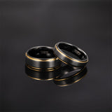 Load image into Gallery viewer, Ringsmaker 8mm Gold Edge Tungsten Rings Black Brushed Engagement Wedding Bands