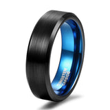 Load image into Gallery viewer, Ringsmaker 6mm Black Tungsten Carbide Rings Brushed Blue Inner Ring Engagement Wedding Bands