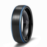 Load image into Gallery viewer, Ringsmaker 6mm Men Women Black Brushed Tungsten Carbide Ring Edge Blue Line Engagement Bands