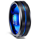 Load image into Gallery viewer, Ringsmaker 8mm Blue&amp;Black Mens Tungsten Carbide Ring Blue Line Design Women Wedding Bands