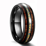 Load image into Gallery viewer, Ringsmaker 8mm Abalone Shell Black Tungsten Carbide Ring Wedding Band Men High Polish Real Hawaiian Koa Wood Galaxy Opal Ring