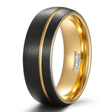 Load image into Gallery viewer, Ringsmaker 8mm Men Gold Groove Black Tungsten Ring Asymmetric Gold Thread Women Two Tone Brushed Ring