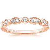 Load image into Gallery viewer, Ringsmaker 925 Sterling Silver Ring Rose Gold Women Cubic Zirconia Marquise &amp; Round Milgrain Half Stackable Eternity Ring