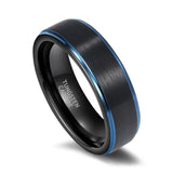 Load image into Gallery viewer, Ringsmaker 6mm Men Women Black Brushed Tungsten Carbide Ring Edge Blue Line Engagement Bands