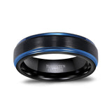 Load image into Gallery viewer, Ringsmaker 6mm Men Women Black Brushed Tungsten Carbide Ring Edge Blue Line Engagement Bands