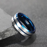 Load image into Gallery viewer, Ringsmaker 8mm Tungsten Carbide Ring Silver Brushed Thin Blue Line Inlay Men Engagement Bands