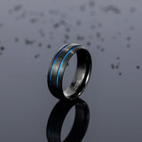 Load image into Gallery viewer, Ringsmaker 8mm Tungsten Carbide Ring Men Black With Blue Line Dome Wedding Bands