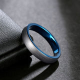 Load image into Gallery viewer, Ringsmaker 4mm Dark Silver Tungsten Carbide Ring Men Dome Brushed Wedding Bands Blue Inner Ring