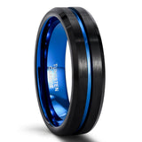 Load image into Gallery viewer, Ringsmaker 6mm Blue&amp;Black Mens Tungsten Carbide Ring Blue Line Design Women Wedding Bands