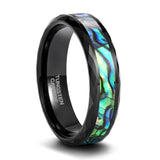 Load image into Gallery viewer, Ringsmaker 6mm Black Tungsten Carbide Rings Green Ablone Shell Inlay Couple Ring