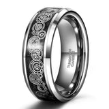 Load image into Gallery viewer, Ringsmaker 8mm Men Steampunk Gear Wheel Silver Carbon Fiber Inlay Tungsten Carbide Rings