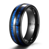 Load image into Gallery viewer, Ringsmaker 8mm Blue Maple Inlay Black Tungsten Carbide Ring Beveled Edges Men Women Wedding Bands Blue Stripe Ring