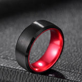 Load image into Gallery viewer, Ringsmaker 8mm Men&#39;s Ring Tungsten Carbide Ring Black Brushed Wedding Band Red Inside Ring Couple Ring